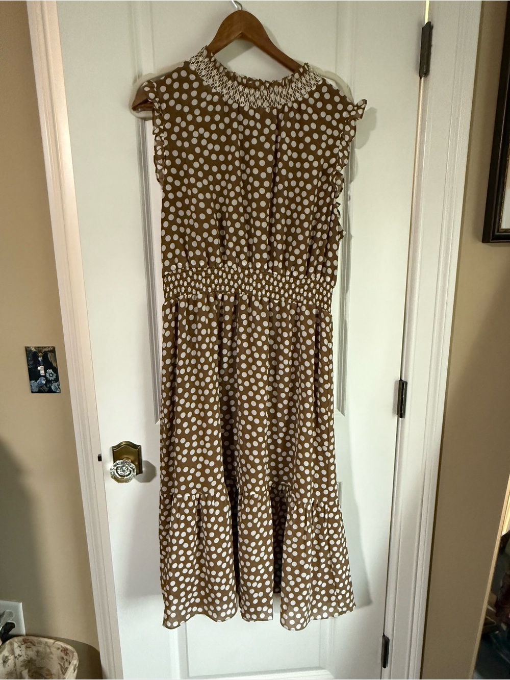 J. Crew Brown Midi Dress with White Polka Dots